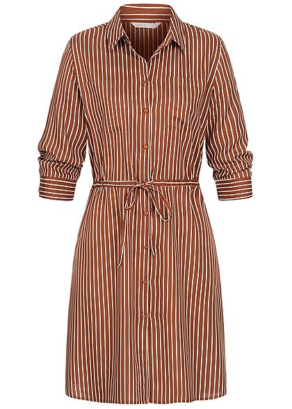 ONLY Damen NOOS 3/4 Arm Blusen Kleid Streifen Muster Taillenzug tortoise braun