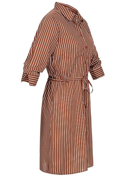 ONLY Damen NOOS 3/4 Arm Blusen Kleid Streifen Muster Taillenzug tortoise braun