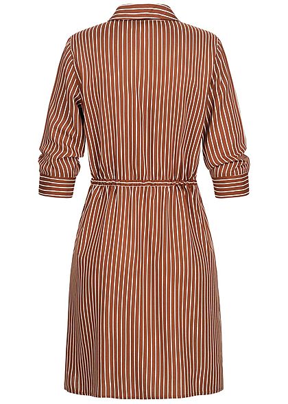 ONLY Damen NOOS 3/4 Arm Blusen Kleid Streifen Muster Taillenzug tortoise braun