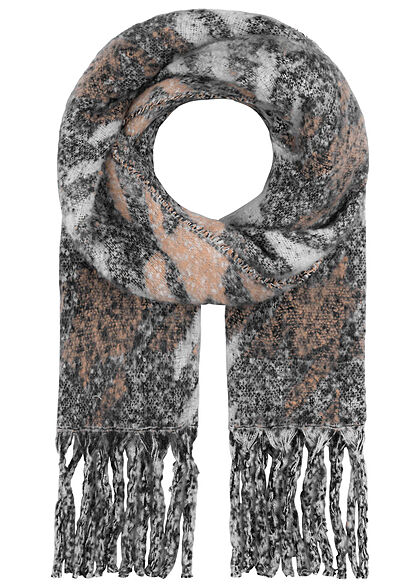 Hailys Damen Fransen Schal Hahnentritt Muster 180x42cm beige schwarz