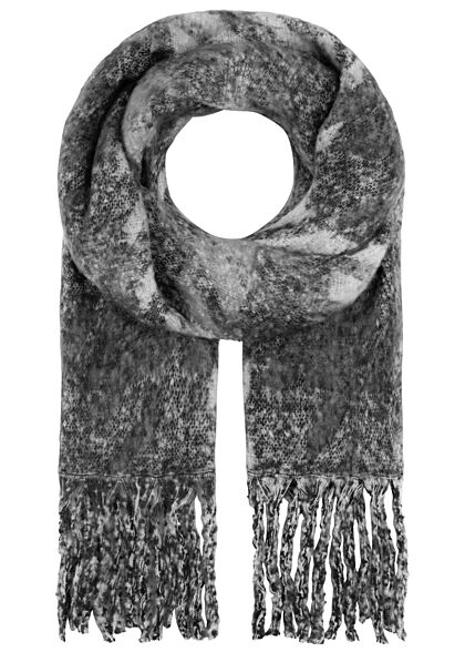 Hailys Damen Fransen Schal Hahnentritt Muster 180x42cm grau schwarz