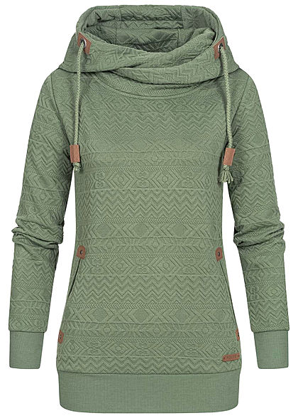 Hailys Damen Struktur Hoodie überlappende Kapuze 2-Pockets hedge grün