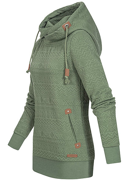 Hailys Damen Struktur Hoodie überlappende Kapuze 2-Pockets hedge grün