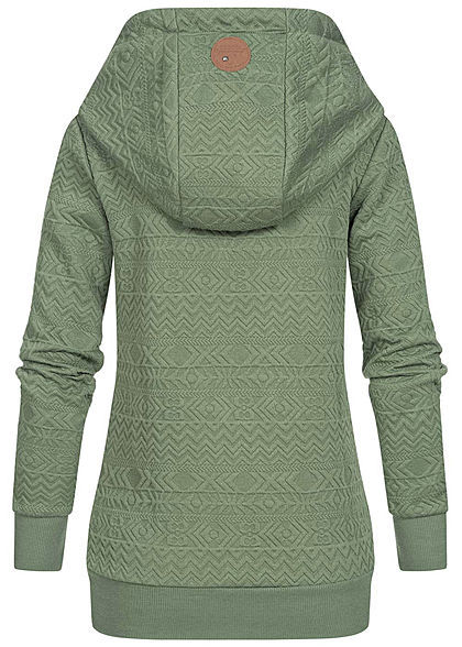 Hailys Damen Struktur Hoodie überlappende Kapuze 2-Pockets hedge grün