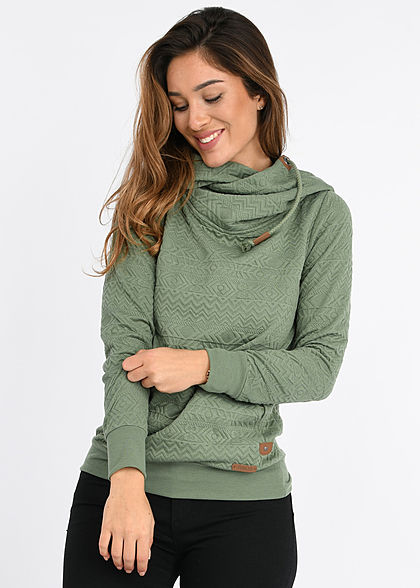 Hailys Damen Struktur Hoodie überlappende Kapuze 2-Pockets hedge grün