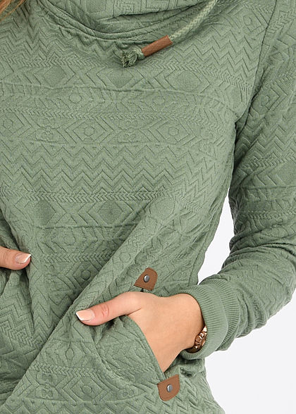 Hailys Damen Struktur Hoodie überlappende Kapuze 2-Pockets hedge grün
