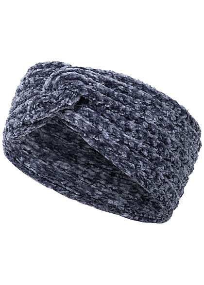 Hailys Damen Chenille Haarband Stirnband Drehdetail vorne navy blau