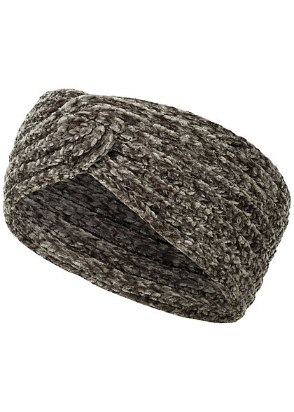 Hailys Damen Chenille Haarband Stirnband Drehdetail vorne dunkel grau