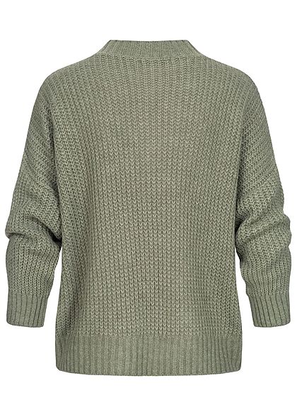 Hailys Damen Oversized V-Neck Strickpullover Sweater khaki grün