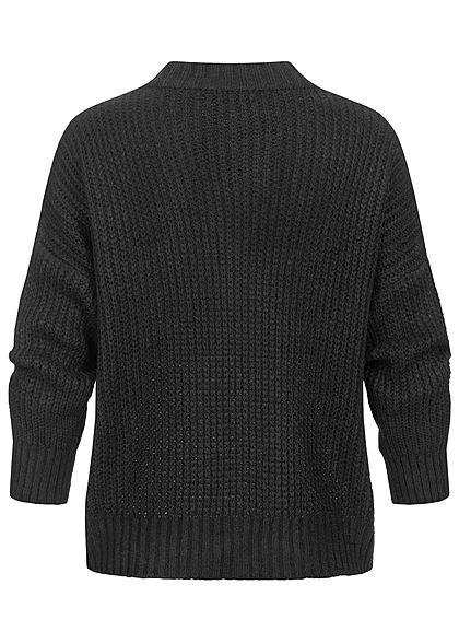 Hailys Damen Oversized V-Neck Strickpullover Sweater schwarz