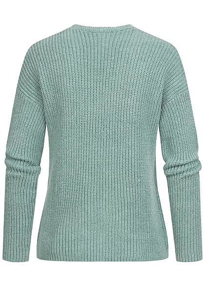 Tom Tailor Damen V-Neck Struktur Strickpullover Sweater salvia grün melange