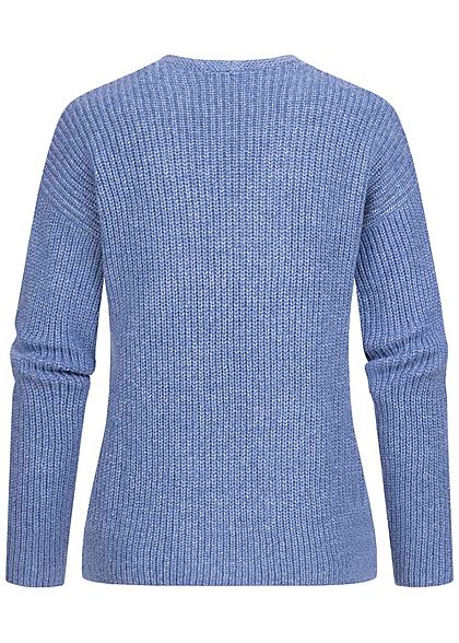 Tom Tailor Damen V-Neck Struktur Strickpullover Sweater blueberry blau melange