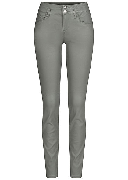 Tom Tailor Damen Skinny Kunstleder Hose 5-Pockets Regular Waist greyish grün