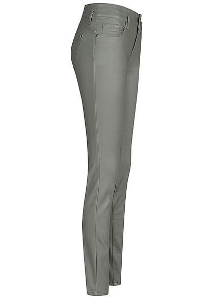Tom Tailor Damen Skinny Kunstleder Hose 5-Pockets Regular Waist greyish grün