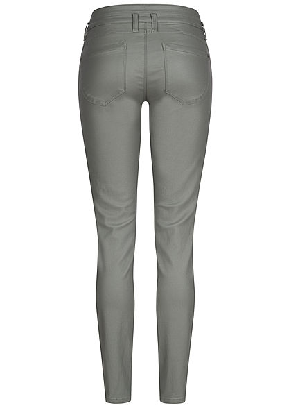 Tom Tailor Damen Skinny Kunstleder Hose 5-Pockets Regular Waist greyish grün