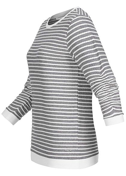 Tom Tailor Damen leichter 3/4 Arm Pullover Sweater mit Strukturstreifen blau weiss