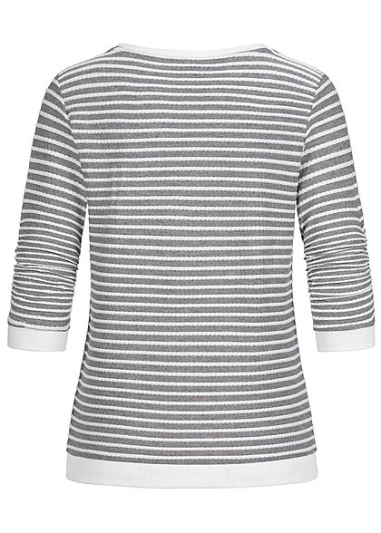 Tom Tailor Damen leichter 3/4 Arm Pullover Sweater mit Strukturstreifen blau weiss