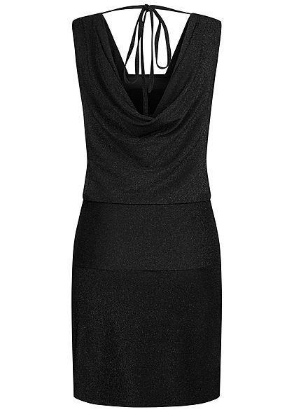 Fresh Lemons Damen Wasserfall Glitzer Mini Kleid 2-lagig schwarz silber