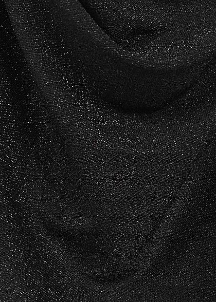 Fresh Lemons Damen Wasserfall Glitzer Mini Kleid 2-lagig schwarz silber