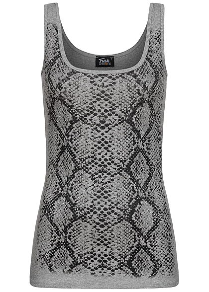 Fresh Lemons Dames Ribbed Tank Top Snake Print grijs melange - Art.-Nr.: 20115457