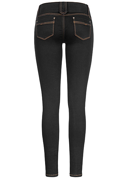 Seventyseven Lifestyle Damen Skinny Jeans Hose 4-Pockets inkl. Gürtel schwarz denim