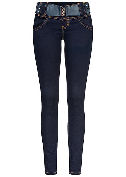 Seventyseven Lifestyle Dames Skinny Jeans Pants 4-Pockets donkerblauw denim