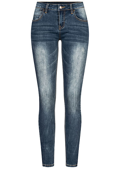 Seventyseven Lifestyle Damen Skinny Jeans Hose 5-Pockets Regular Waist med. blau denim
