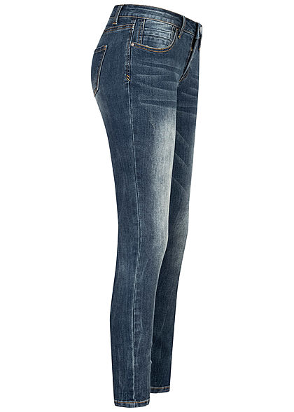 Seventyseven Lifestyle Damen Skinny Jeans Hose 5-Pockets Regular Waist med. blau denim