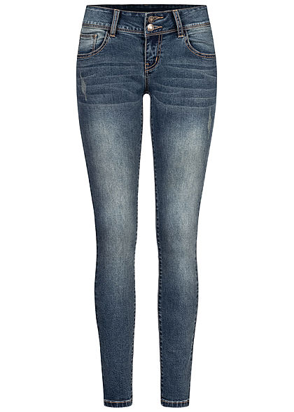 Seventyseven Lifestyle Dames Skinny Jeans Broek 5-Pockets Crash Look blauw denim