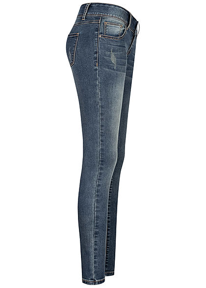 Seventyseven Lifestyle Dames Skinny Jeans Broek 5-Pockets Crash Look blauw denim
