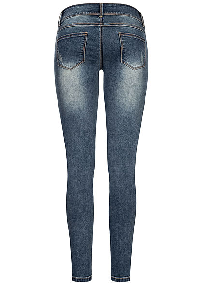 Seventyseven Lifestyle Dames Skinny Jeans Broek 5-Pockets Crash Look blauw denim