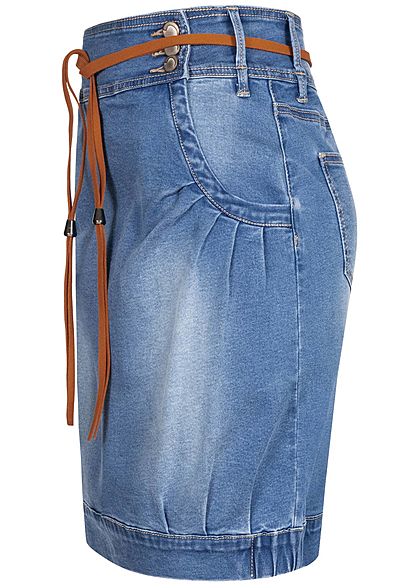 Seventyseven Lifestyle Damen Jeans Rock 4-Pockets Gürtel 3er Knopfleiste blau denim