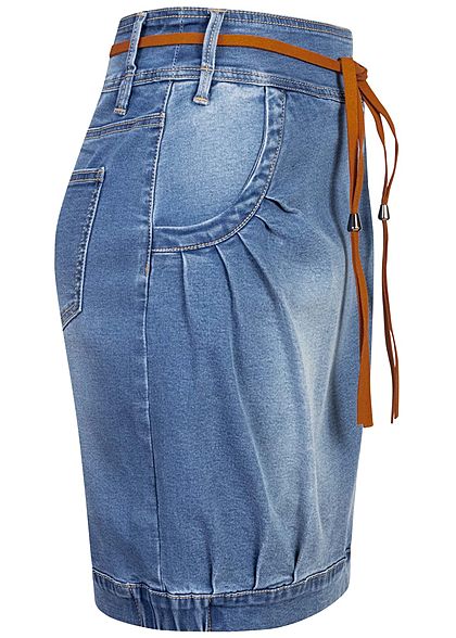 Seventyseven Lifestyle Damen Jeans Rock 4-Pockets Gürtel 3er Knopfleiste blau denim