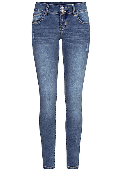 Seventyseven Lifestyle Damen Skinny Jeans Hose 5-Pockets Crash Optik hell blau denim