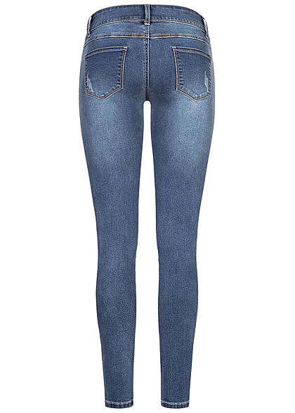 Seventyseven Lifestyle Damen Skinny Jeans Hose 5-Pockets Crash Optik hell blau denim