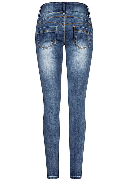 Seventyseven Lifestyle Dames Skinny Jeans Broek 5-Pockets Heavy Destroy medium blauw denim