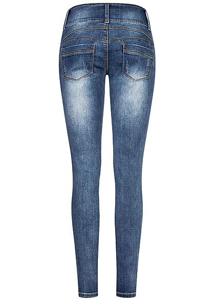 Seventyseven Lifestyle Damen Skinny Jeans Hose 5-Pockets Heavy Destroy medium blau den