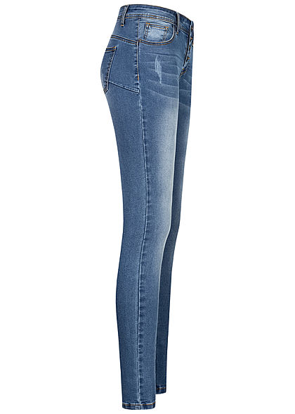 Seventyseven Lifestyle Damen Skinny Jeans Hose 5-Pockets Knopfleiste hell blau denim