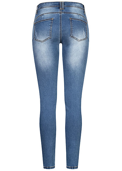 Seventyseven Lifestyle Damen Skinny Jeans Hose 5-Pockets Knopfleiste hell blau denim