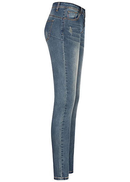 Seventyseven Lifestyle Damen Skinny Jeans Hose 5-Pockets Knopfleiste old blue denim