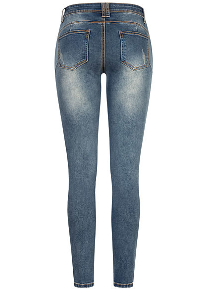 Seventyseven Lifestyle Damen Skinny Jeans Hose 5-Pockets Knopfleiste old blue denim