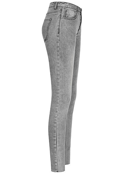 Seventyseven Lifestyle Damen Skinny Jeans Hose 5-Pockets Knopfleiste Destroy Look grau