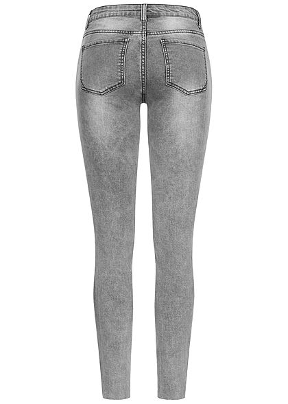 Seventyseven Lifestyle Damen Skinny Jeans Hose 5-Pockets Knopfleiste Destroy Look grau