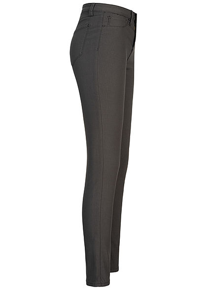 Seventyseven Lifestyle Damen Skinny Jeggings Hose 2 Deko Taschen High-Waist dunkel grau