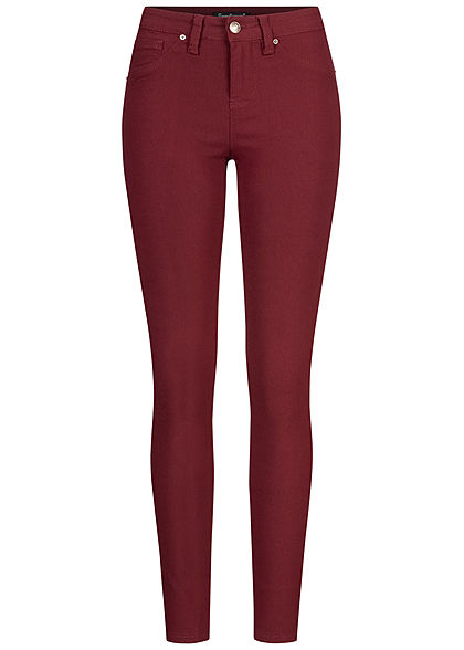 Seventyseven Lifestyle Damen Skinny Jeggings Hose 2 Deko Taschen High-Waist wine rot