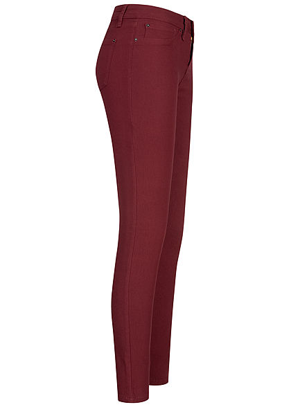 Seventyseven Lifestyle Damen Skinny Jeggings Hose 2 Deko Taschen High-Waist wine rot