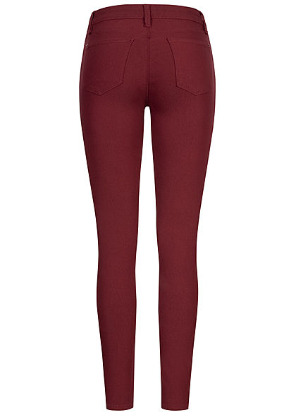 Seventyseven Lifestyle Damen Skinny Jeggings Hose 2 Deko Taschen High-Waist wine rot