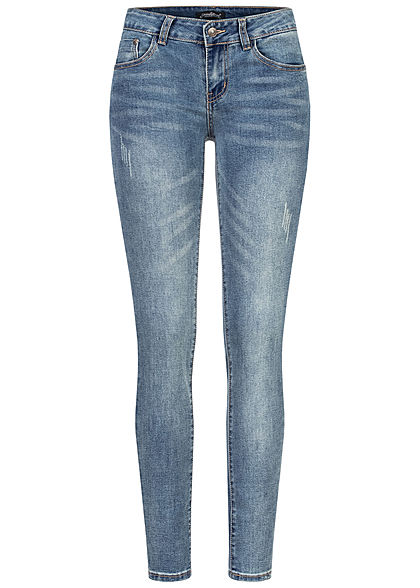 Seventyseven Lifestyle Damen Skinny Jeans Hose 5-Pockets Basic Style washed blau denim