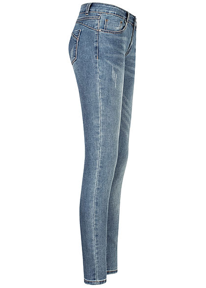 Seventyseven Lifestyle Damen Skinny Jeans Hose 5-Pockets Basic Style washed blau denim