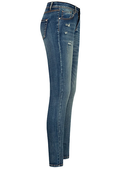 Seventyseven Lifestyle Damen Skinny Jeans Hose 5-Pockets Destroy Look blau denim
